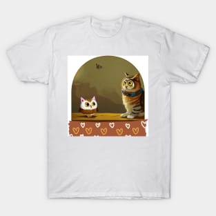 A Cat and An Owl Funny Pet Owner Lovely Designs T-Shirt